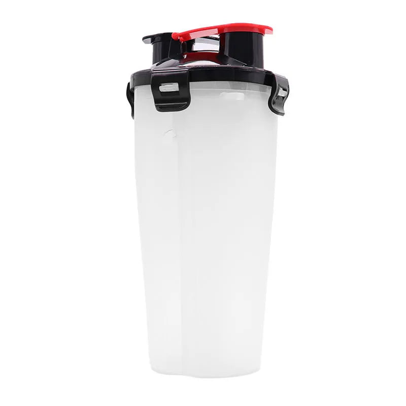 White portable pet cup showing separate water bottle and food container compartments.
