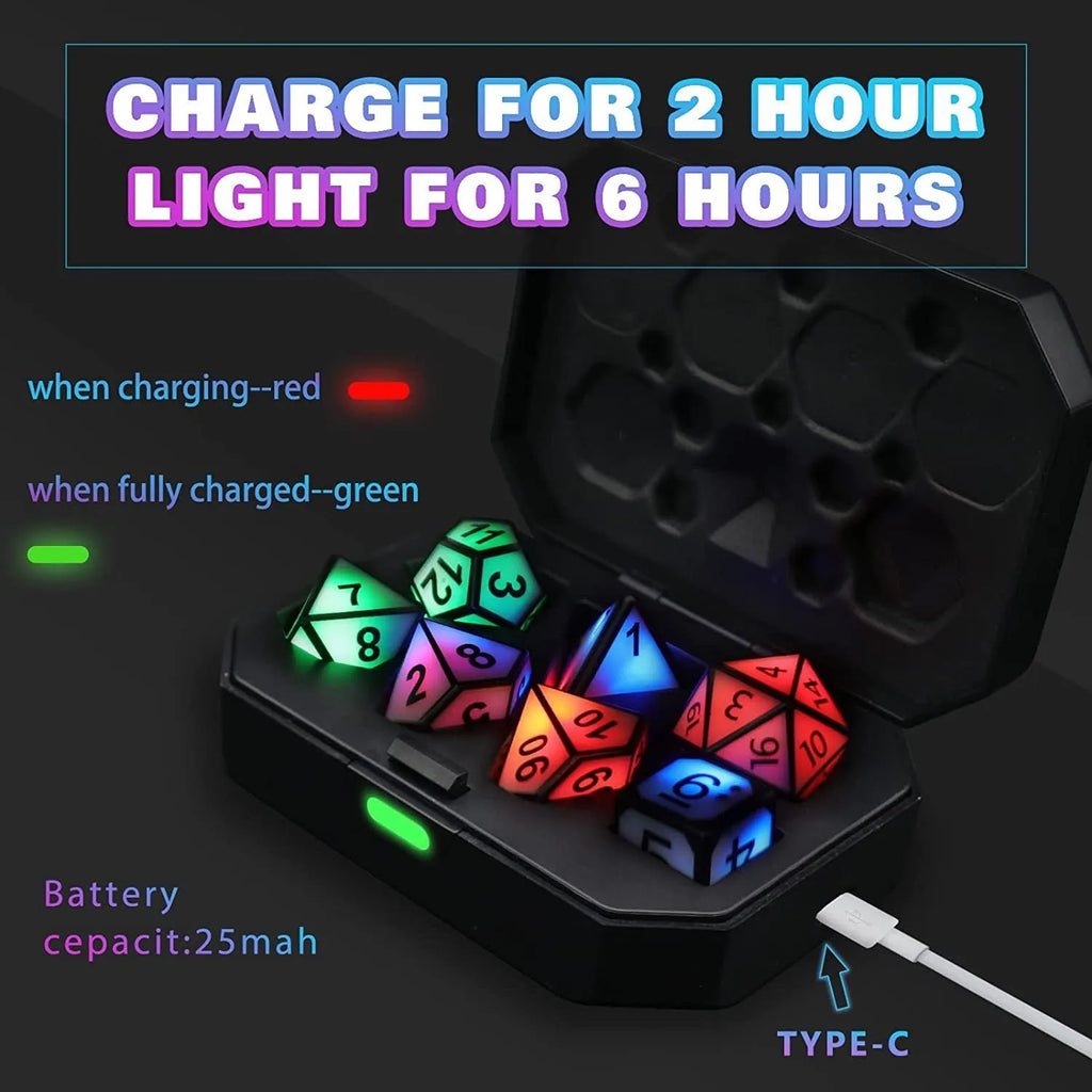 Charging luminous dice chip LED set in ABS plastic with rounded style