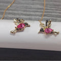 Women's long alloy bird earrings with mixed zirconium wings in red, blue, and red lvzuan colours