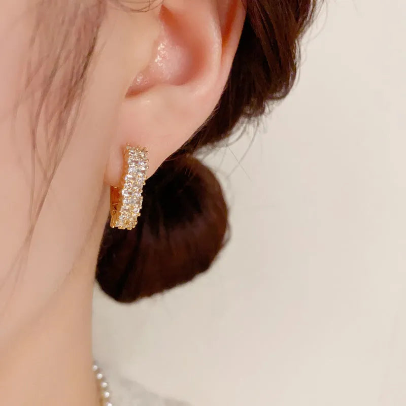 Heart shaped micro inlaid zircon ear clip with real gold plating on copper for women