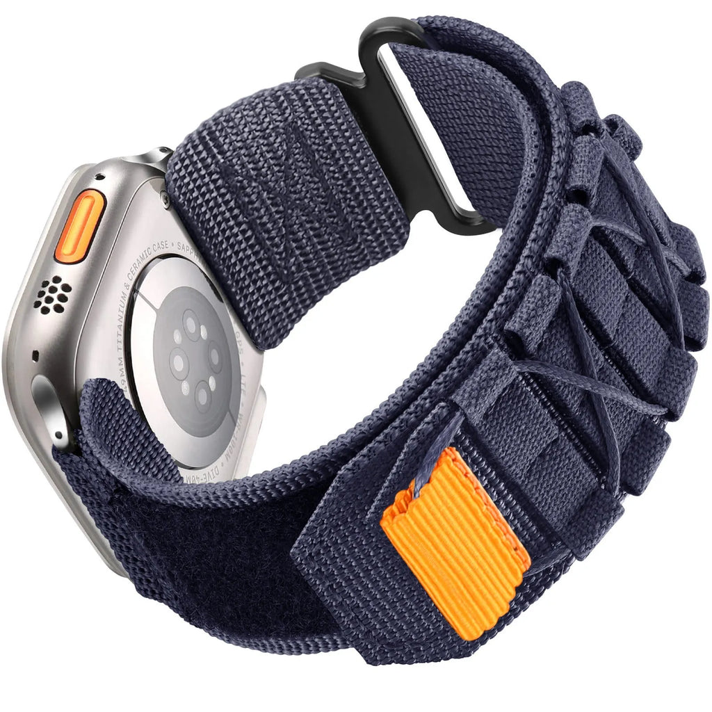 Nylon canvas sports loop strap for Apple Watch in five colours, fitting 38/40/41mm and 42/44/45/49mm cases