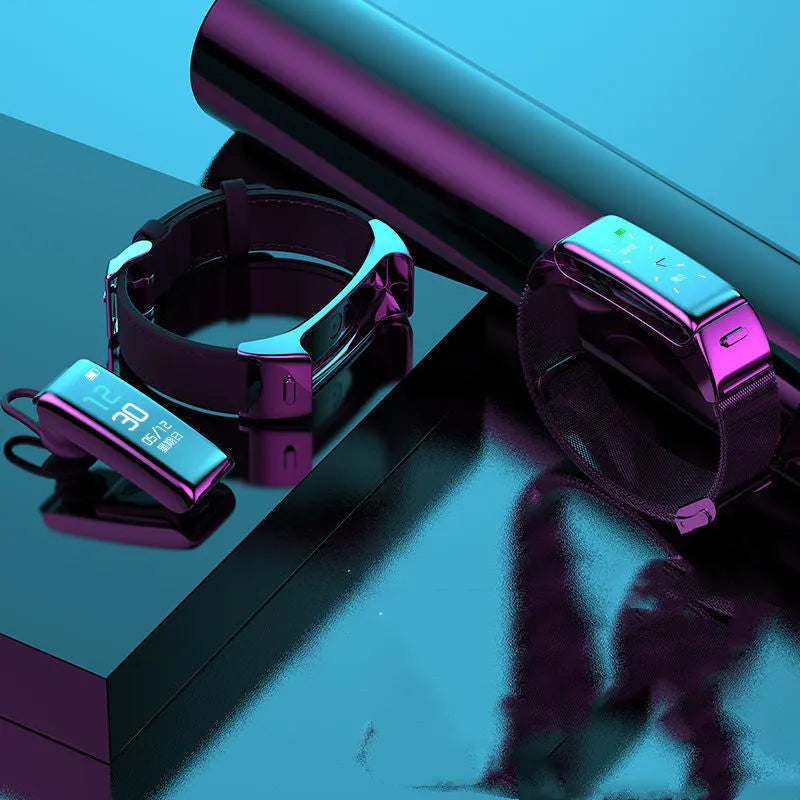 Bluetooth smartwatch with touch screen on a choice of leather, silicone, or steel wrist strap.
