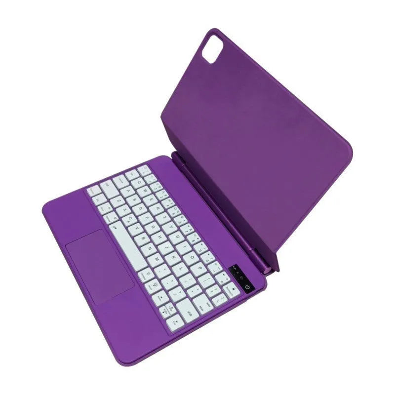 11-inch magnetic Bluetooth keyboard case for iPad in black, white, pink, purple, and blue colour options.