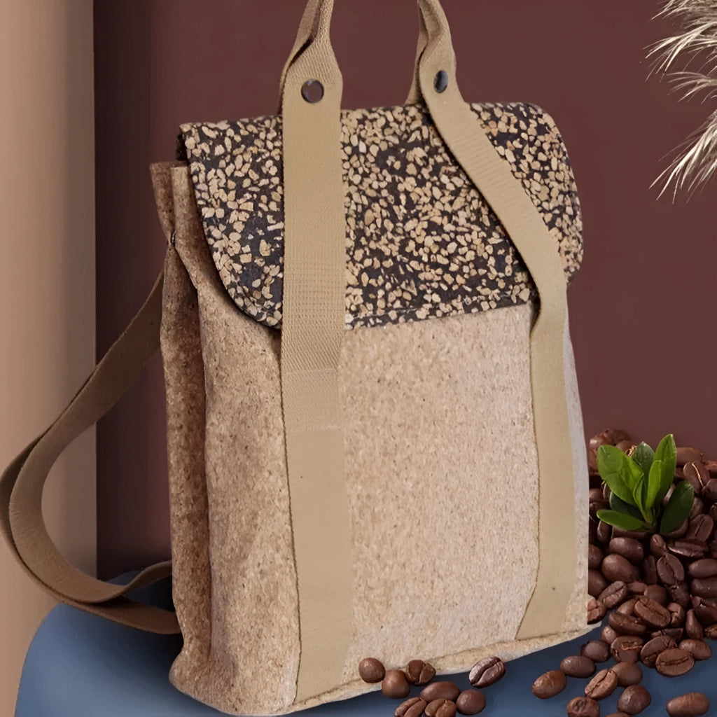 Coffee grounds cork casual backpack with polyester lining, curved shoulder straps, and solid Coffee Grounds Cork colour.