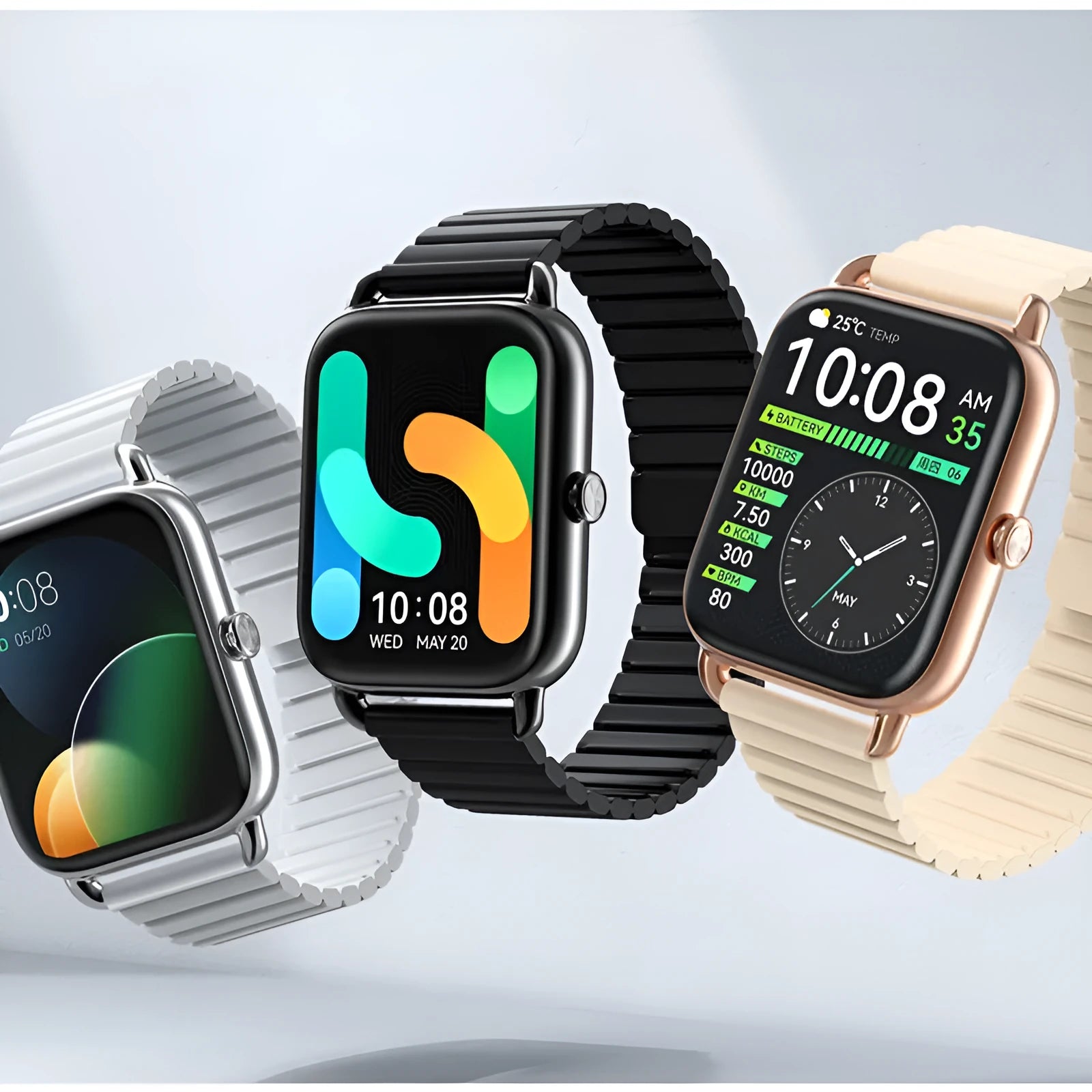 HAYLOU RS4 Plus black smartwatch on wrist showing AMOLED display with fitness stats