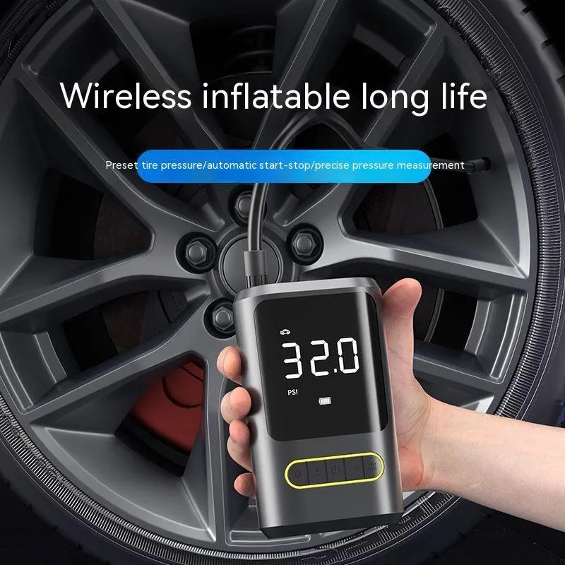 Handheld digital display wireless car tyre inflator with LED light showing pressure reading