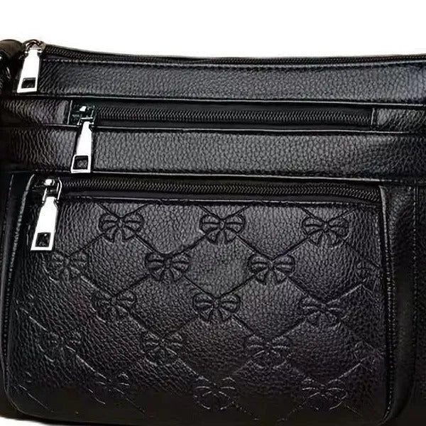 Butterfly Black PU leather women's shoulder messenger bag with mobile phone pocket