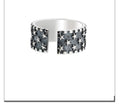 Adjustable opening silver ring with geometric multi five-pointed star design on 925 silver band
