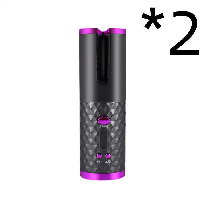 A white portable automatic curling iron with a USB charging port and gold ceramic barrel.