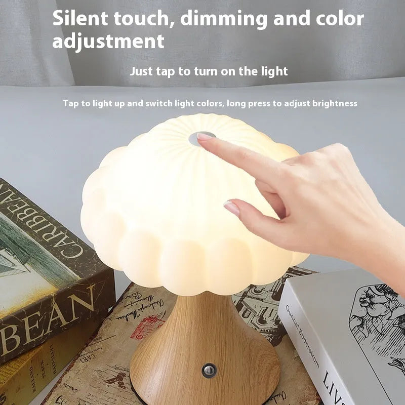 Mushroom-shaped touch control night lamp with USB charging in five colour options