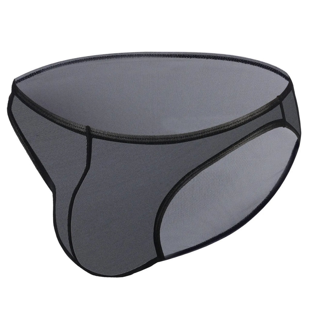 Men's black nylon ice silk triangle brief shorts with low waist styling