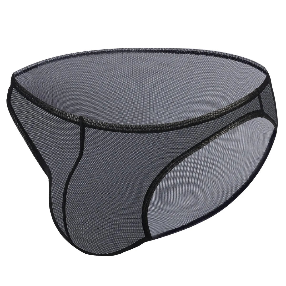 Men's black nylon ice silk triangle brief shorts with low waist styling