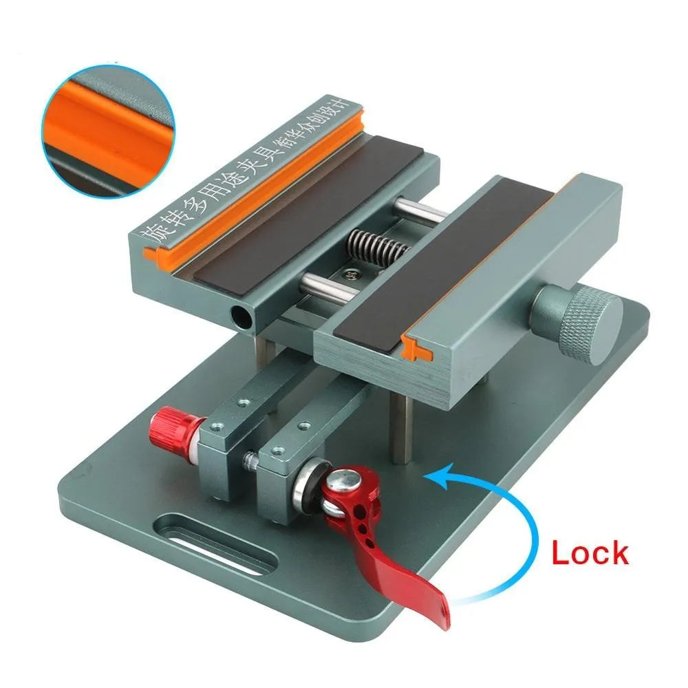 General model mobile phone repair fixture with silicone grips and adjustable clamp