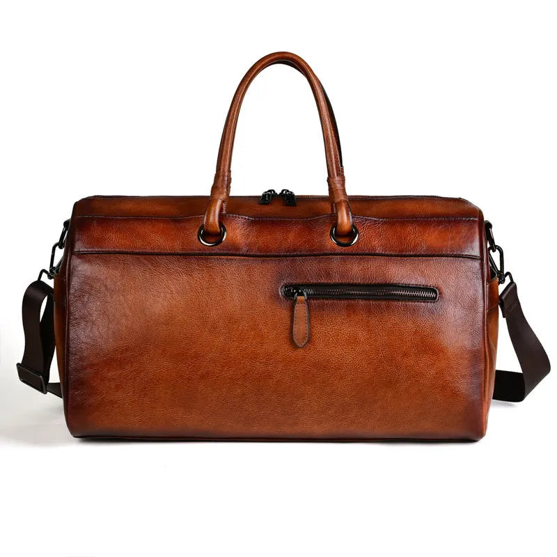 Handmade retro leather bag in vintage brown with top layer cowhide construction