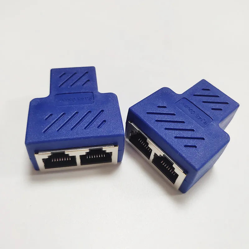 RJ45 network cable splitter with three-way tee connector in multiple colour options