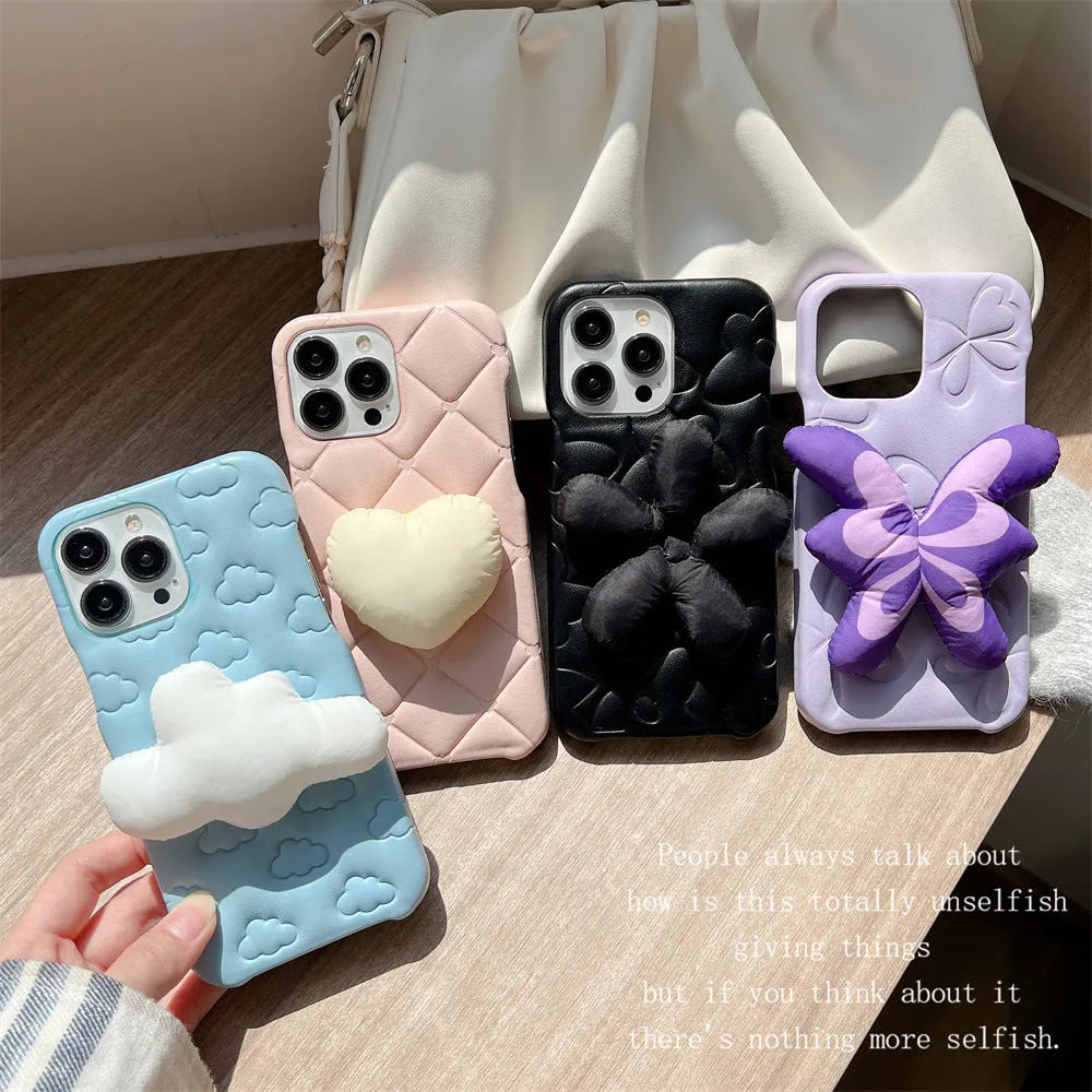 Blue 3D cartoon TPU back cover phone case with card slot for iPhone 11 to 15 Pro Max