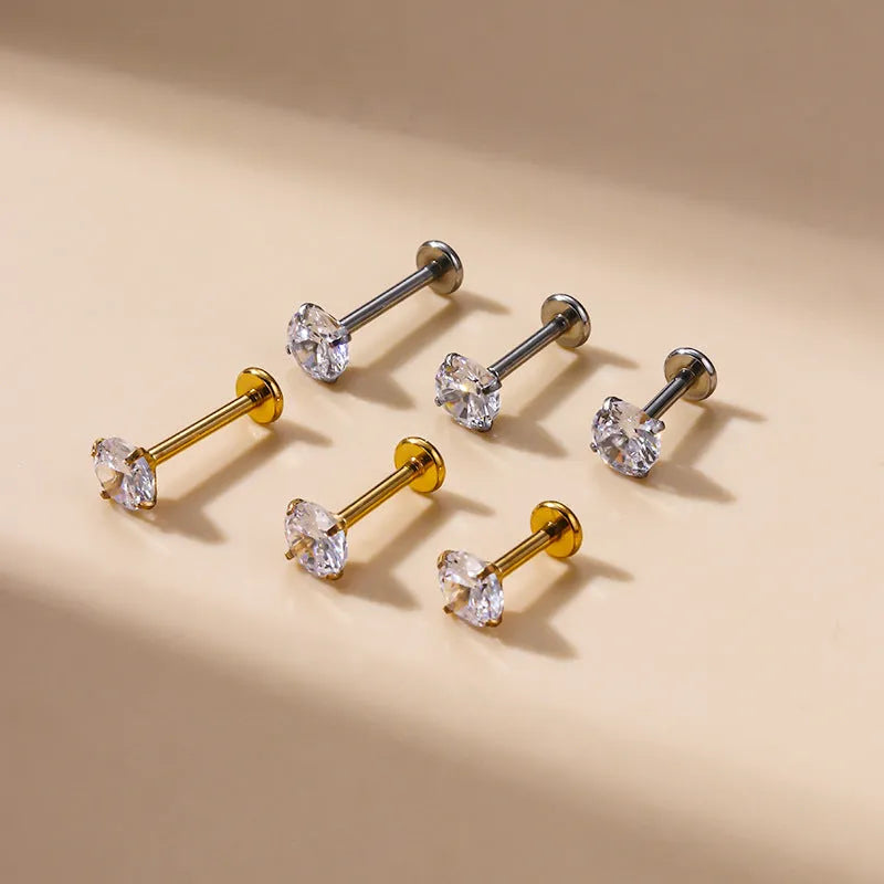 Stainless steel inner rod ear bone stud, 1.2mm rod, 6mm 8mm 10mm lengths, silver or gold electroplated piercing jewellery