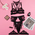 Black women's mesh bra with embroidery stitching detail and three-point style construction