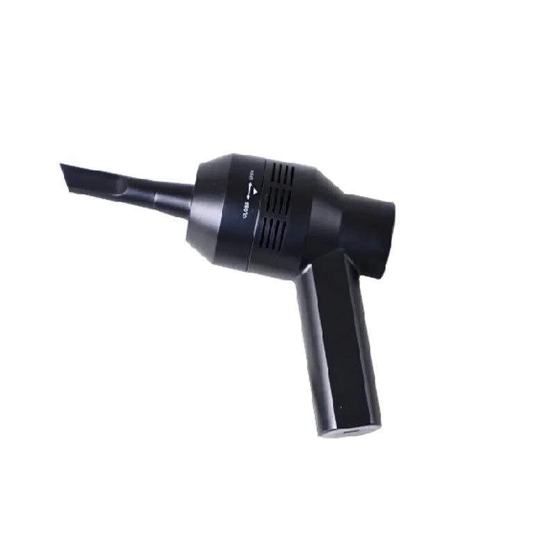 Black cordless USB desktop mini vacuum cleaner for keyboard and computer dust clean-up.