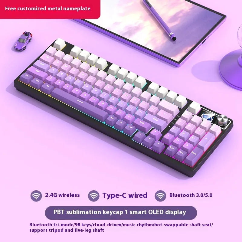 98 key wireless Bluetooth mechanical keyboard kit with optional display screen and metal knob