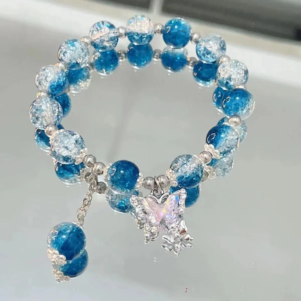 Handmade glass butterfly broken bead bracelet for women pink colour option