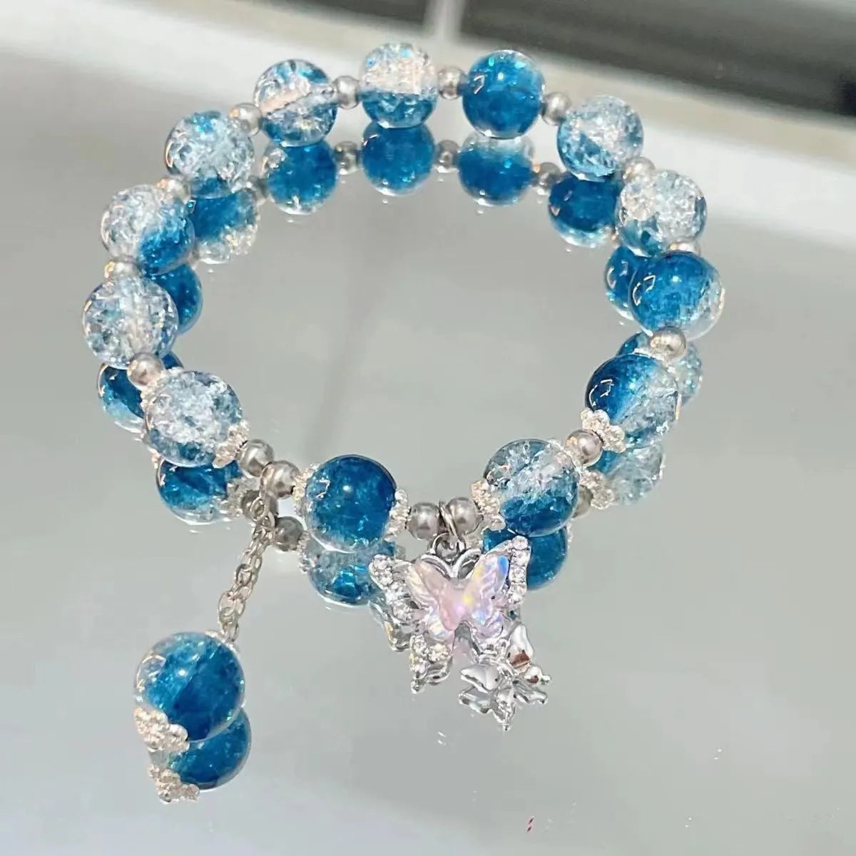 Handmade glass butterfly broken bead bracelet for women pink colour option