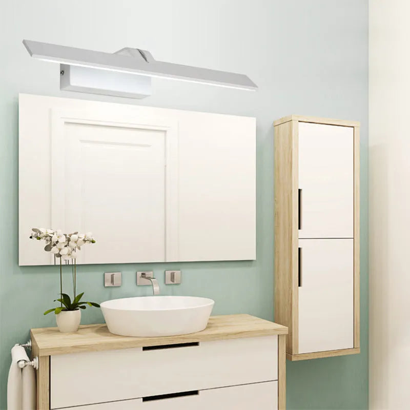 White LED bathroom mirror headlight, 220V, three light colours, horizontal design, 520mm by 175mm.