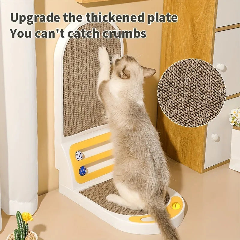 L-shape vertical cat scratching board with corrugated cardboard surface in grey, green or white colour options