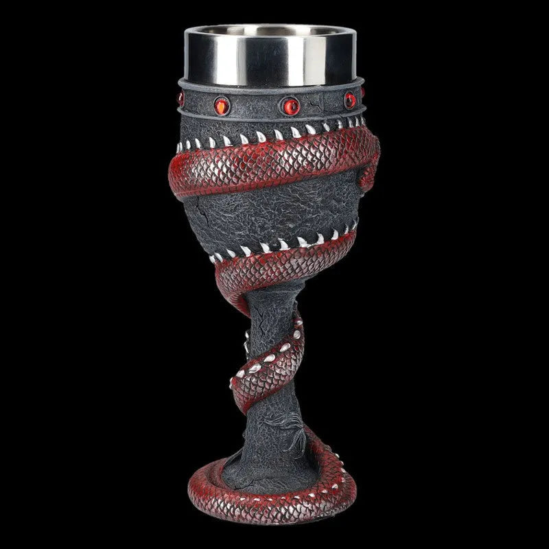 Red wine glass with Chinese dragon 3D resin decoration on stainless steel stem, 200ml capacity
