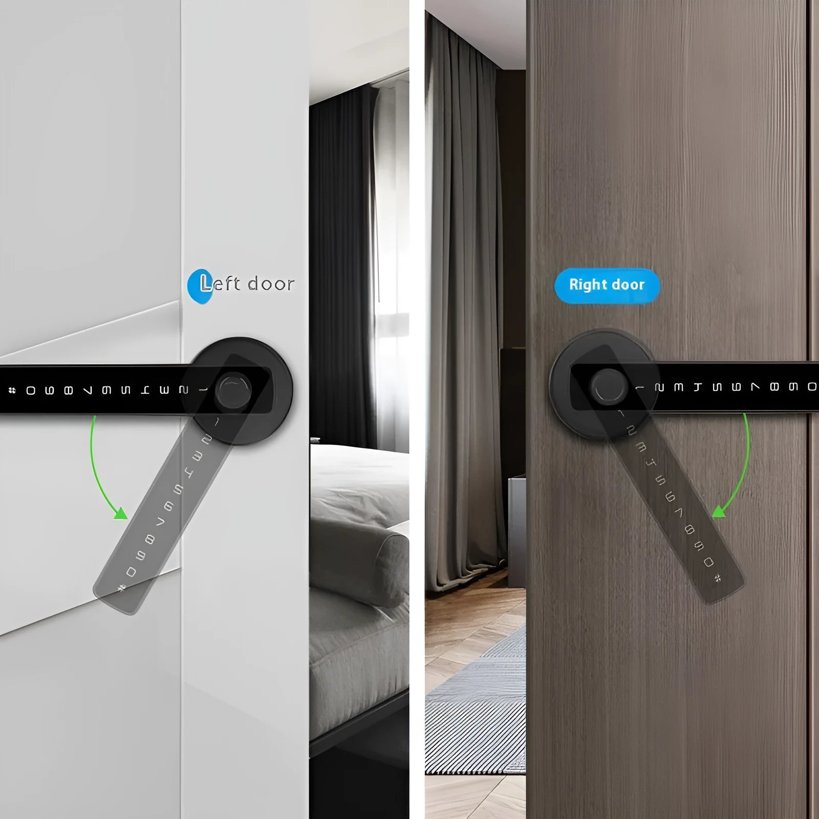Black single handle smart door lock with spherical knob for wooden interior doors