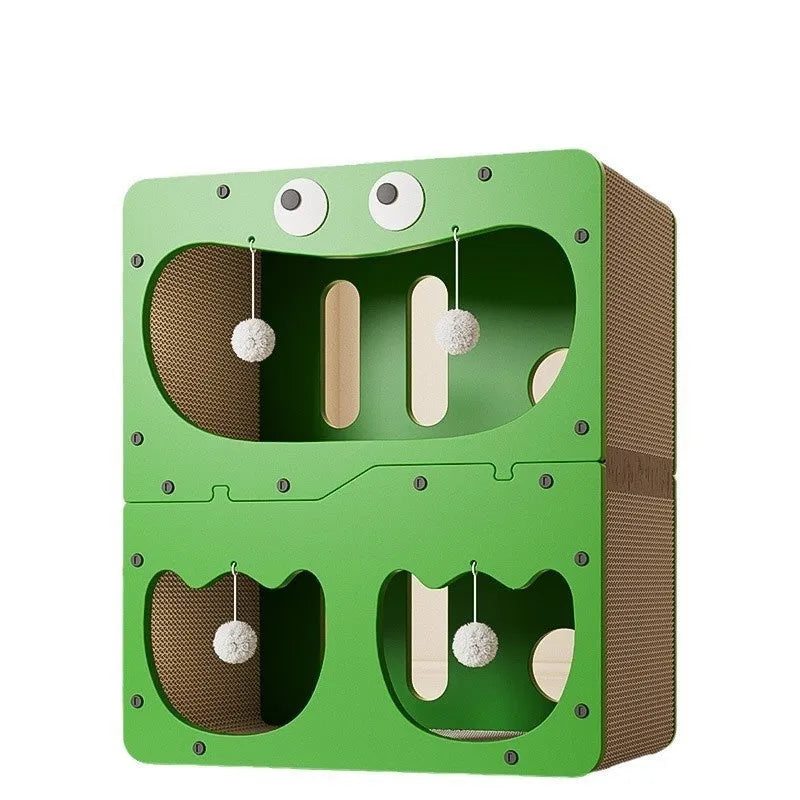 Double-layer cat scratching board with integrated cat nest in cute animal designs