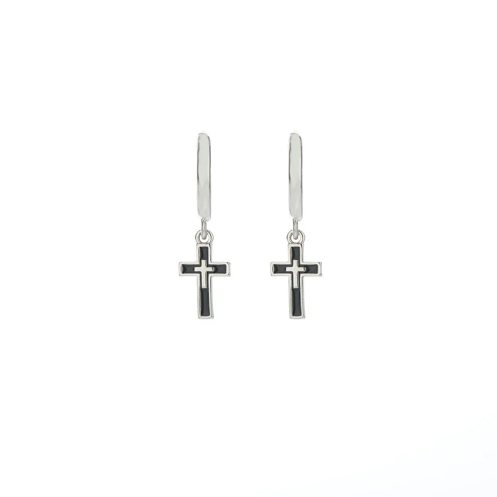 Silver plated unisex cross earrings in geometric retro style X356-A