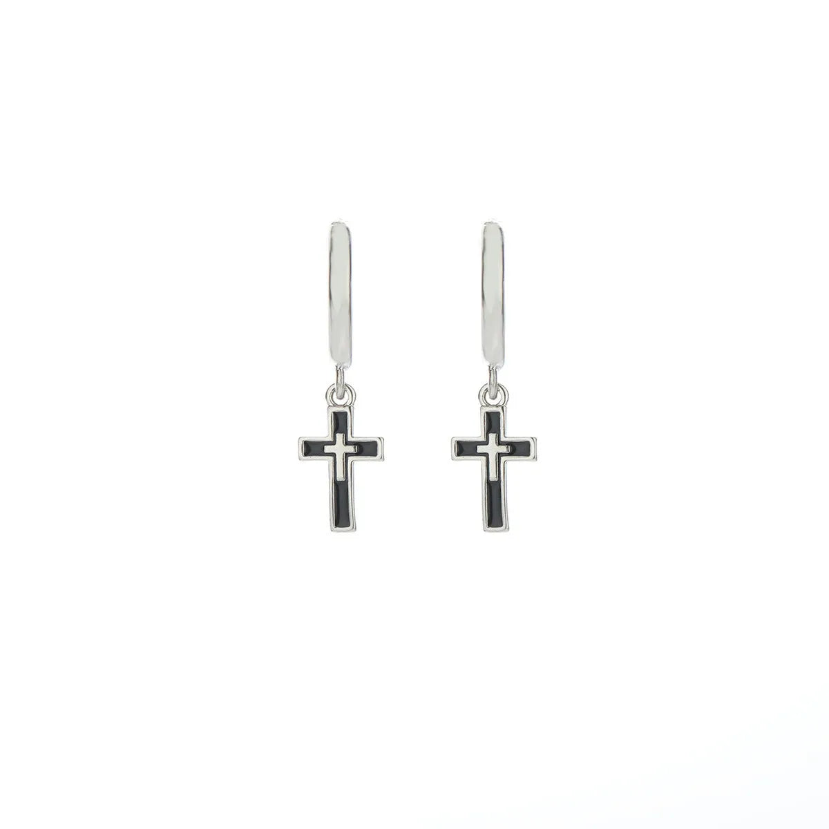 Silver plated unisex cross earrings in geometric retro style X356-A