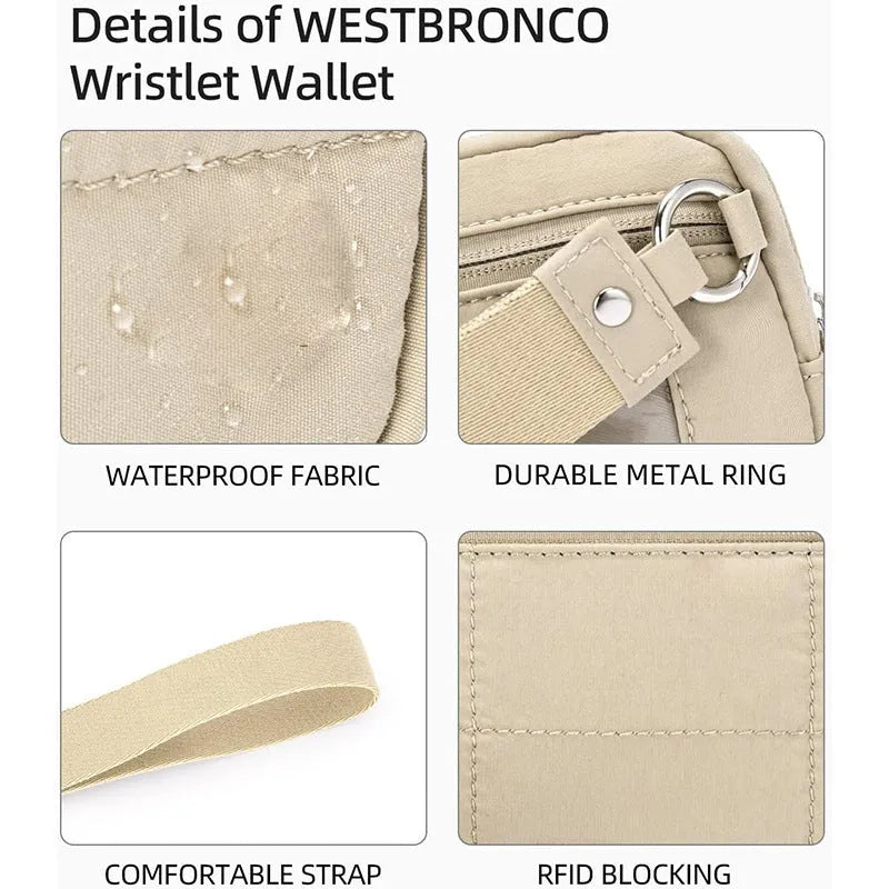 Women's waterproof quilted handbag in a light colour with a transparent front deck panel.