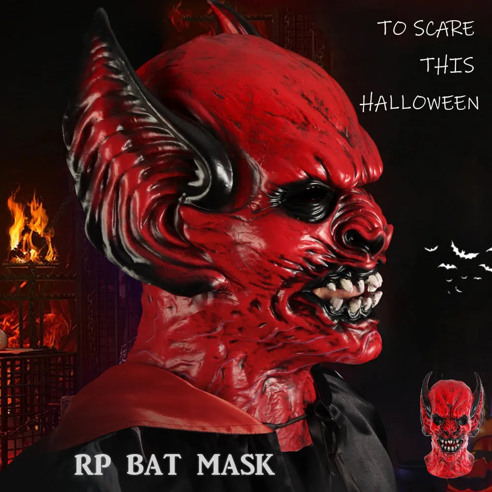 Red bat horror dress up mask party hood crafted from RP foam material