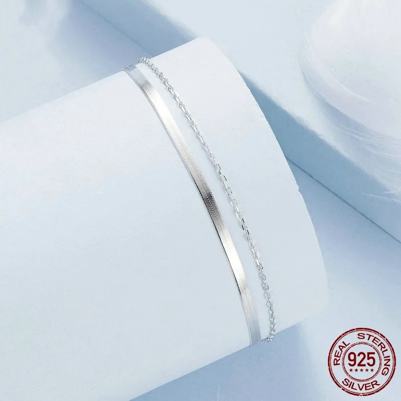 S925 sterling silver double-layer bracelet for women in electroplated BSB193 colour, single piece