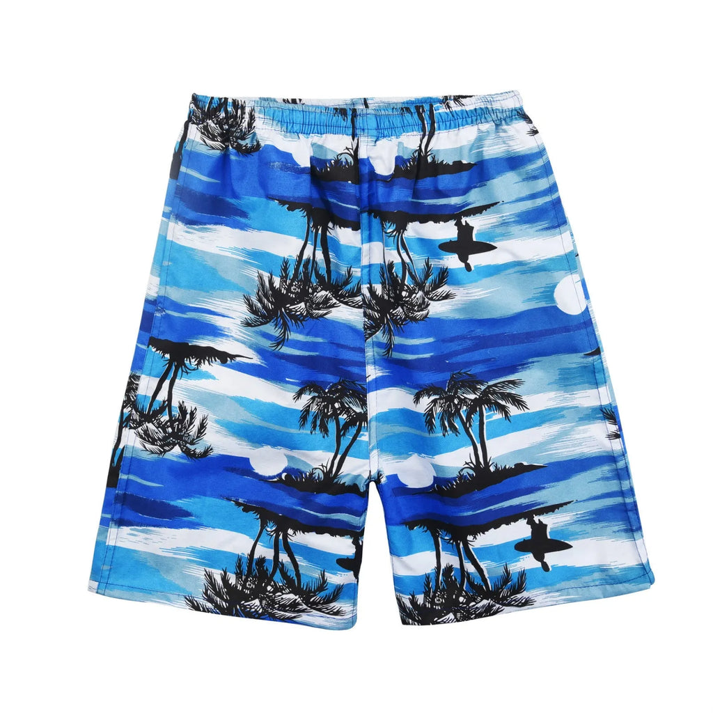 Men's floral printed swimming shorts in polyester fabric showing multiple colour design options