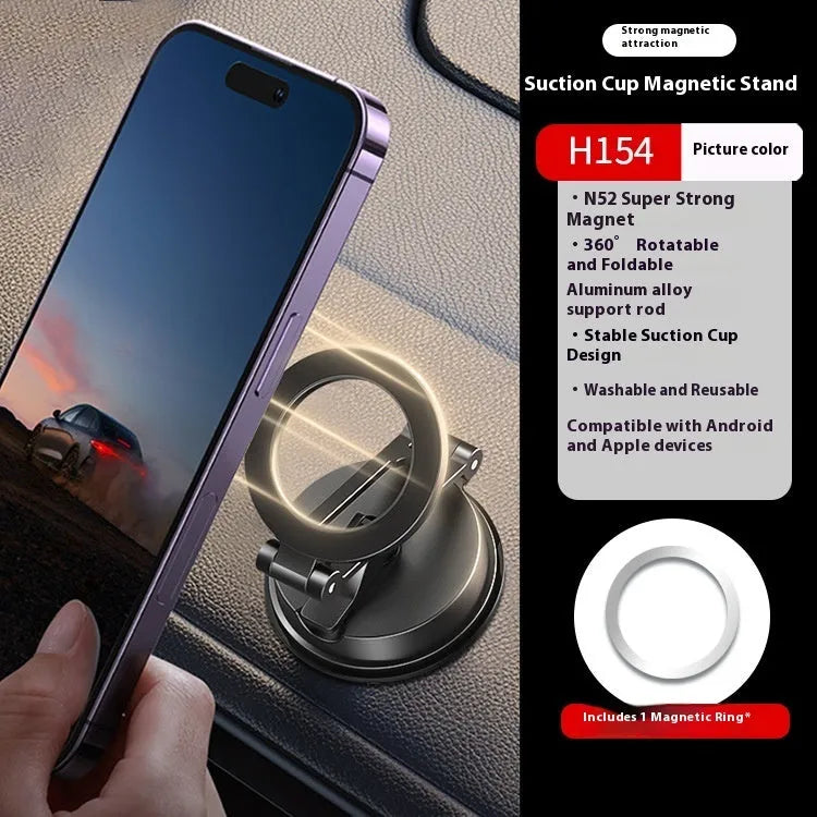 Black car magnetic phone holder with suction cup mount and 360-degree rotating ball joint