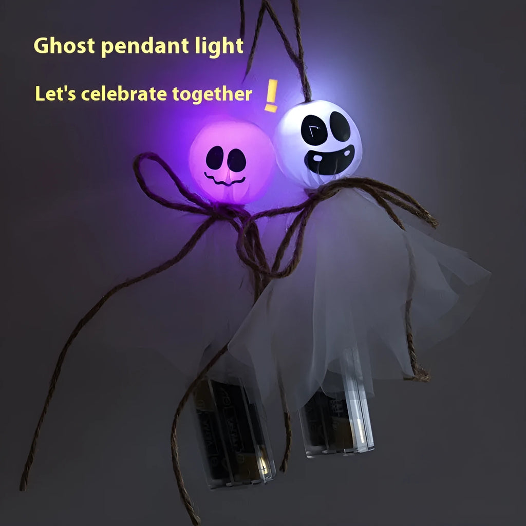 Halloween battery-powered LED light chain with ghost-shaped multicolour lights on flexible PVC cable
