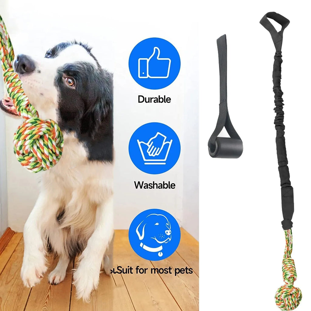 Cotton thread dog tug of war rope toy in red, grey, and black colour options