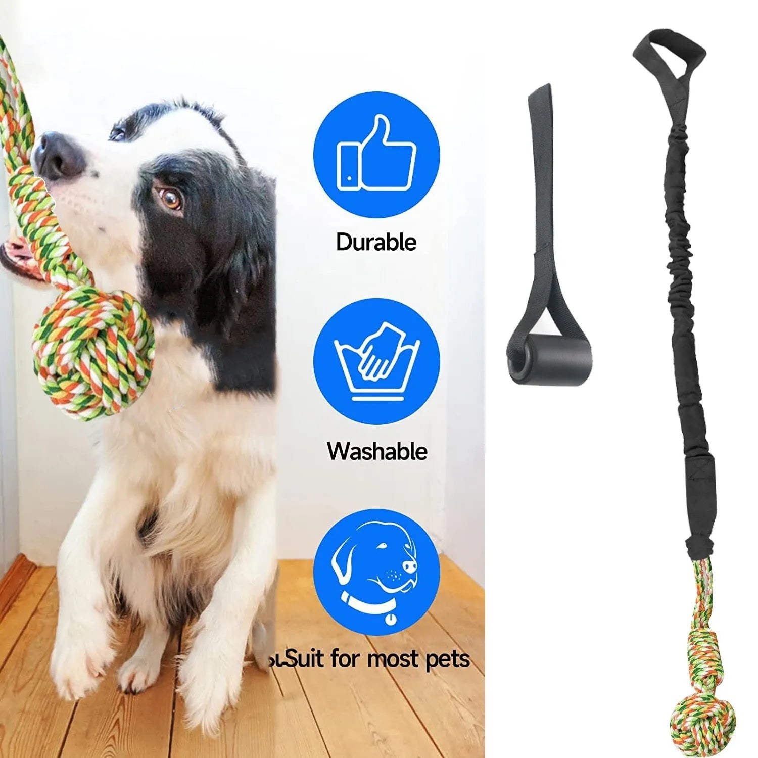 Cotton thread dog tug of war rope toy in red, grey, and black colour options