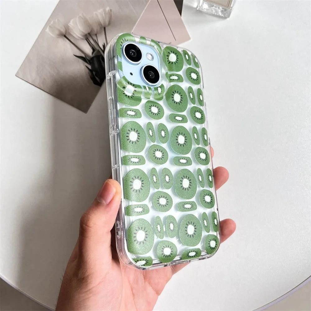 Transparent TPU phone case with realistic sliced kiwi fruit pattern for iPhone