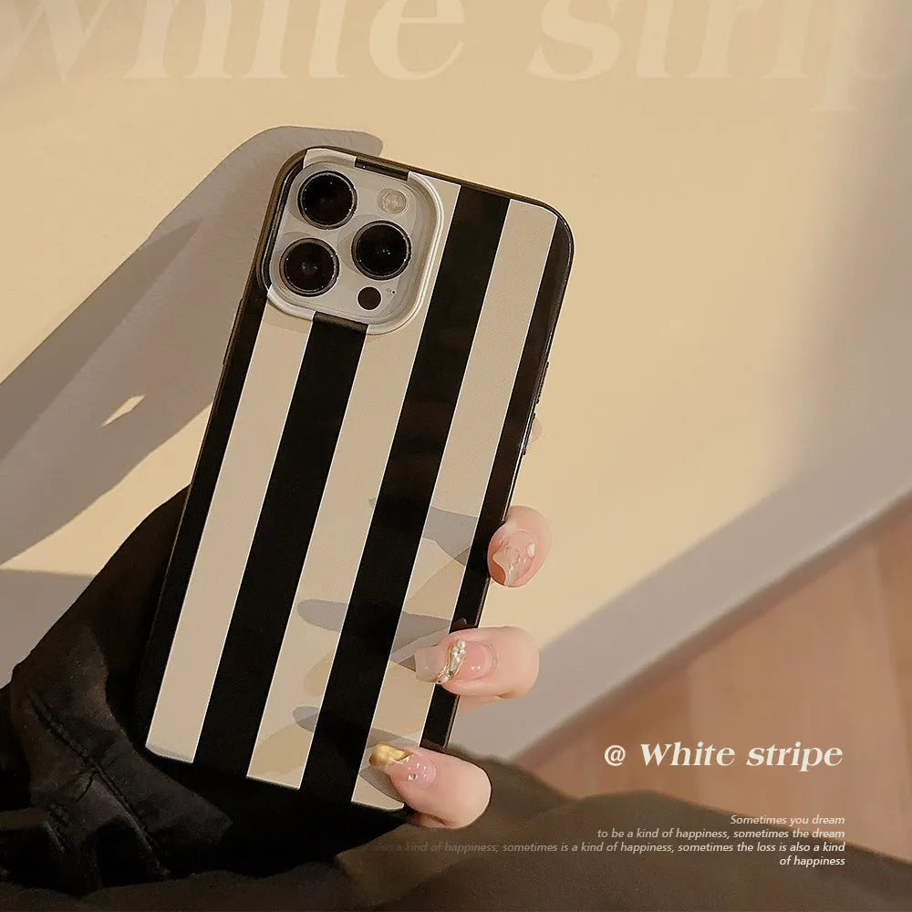 Soft TPU phone case with bright black wide stripes for iPhone, Japan South Korea style design