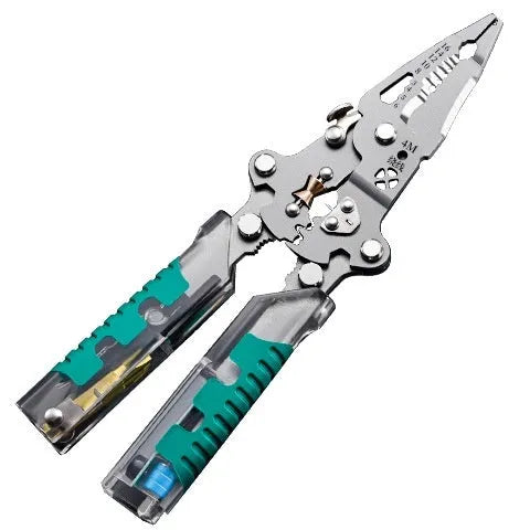 Electricians' pointed nose wire stripper pliers with rust prevention coating showing cutting edges