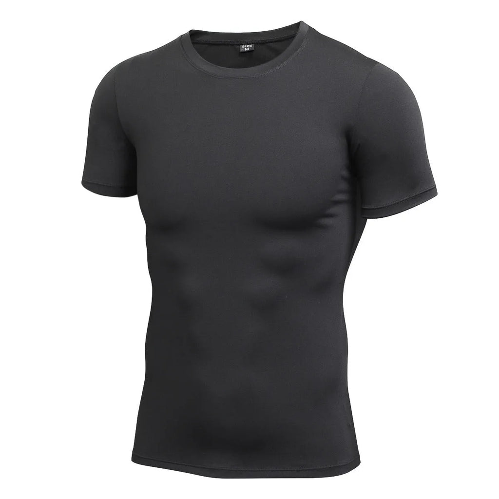 Men's solid colour short-sleeved fitness training t-shirt on a white background.