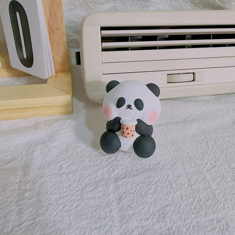 Panda car vent perfume decoration showing three design options: milk tea panda, flower panda and back panda