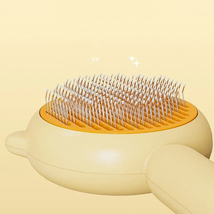 Green ABS plastic and stainless steel pet grooming comb on white background, 195mm length