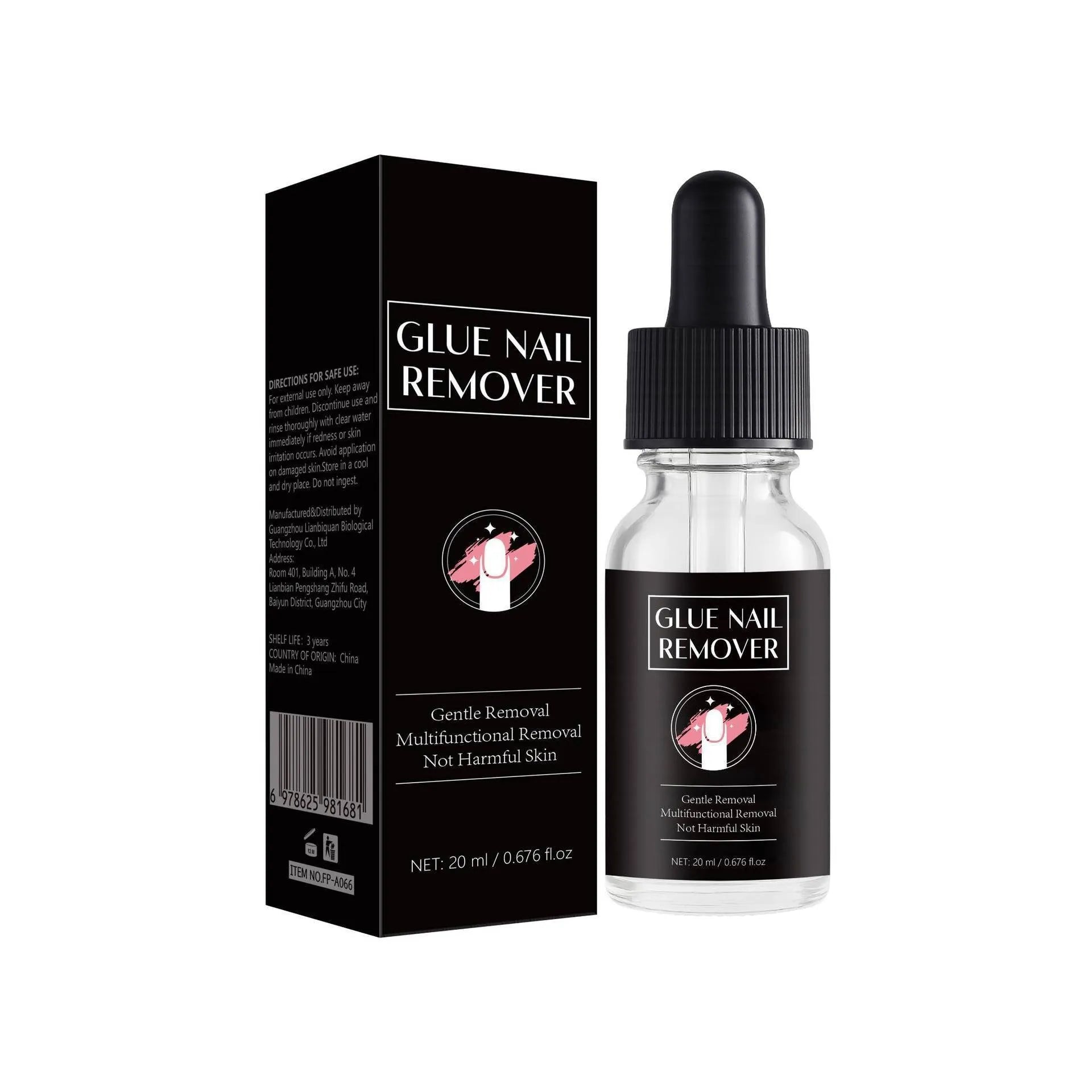 A 20ml bottle of FP-A066 nail glue remover liquid for artificial nails.