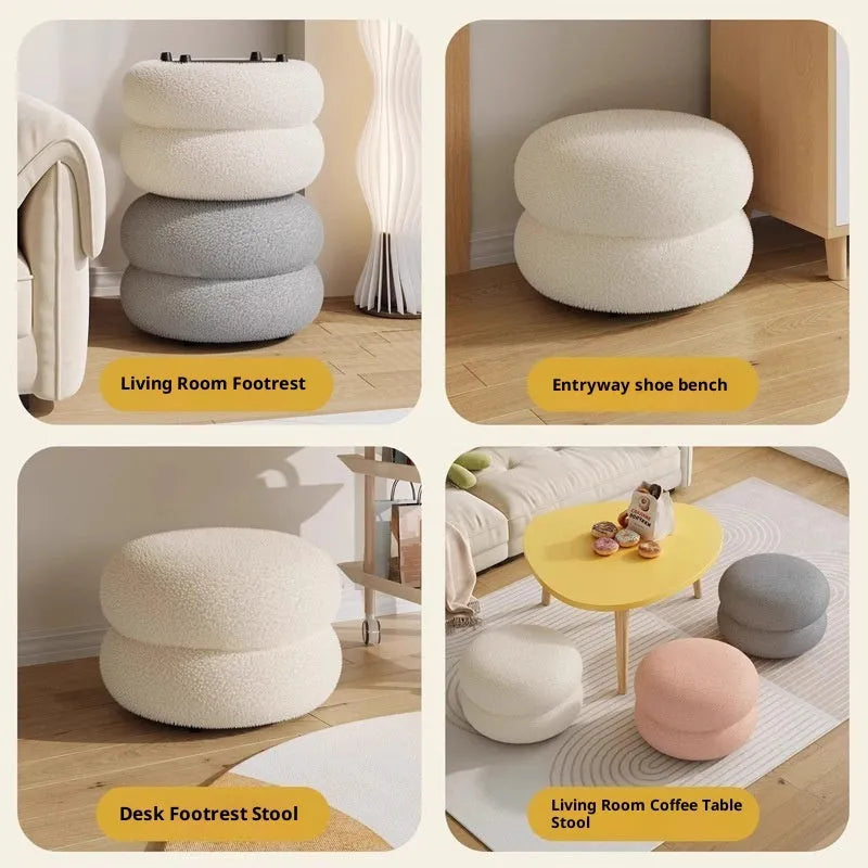 Small cream-style round stool with three-layer lamb sponge in four colour options