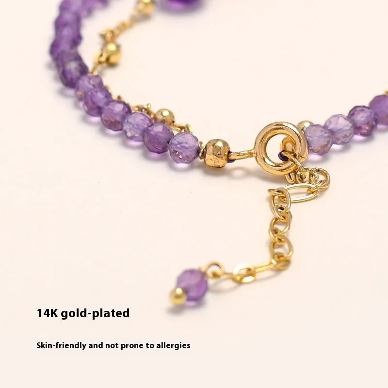 Chinese style amethyst colour crystal bracelet for women with diamond-shaped beads.